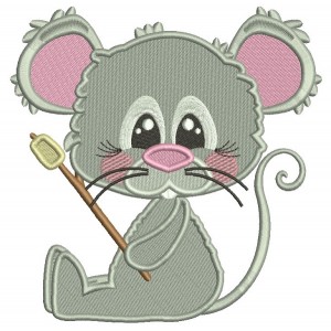 Little Mouse Holding Marshmallow On The Stick Filled Machine Embroidery Design Digitized Pattern